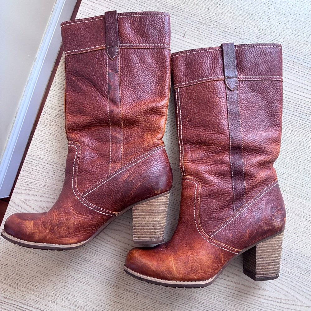 Timberland Rustic Brown Mid-Calf Heeled Western Boots - Picture 8 of 10